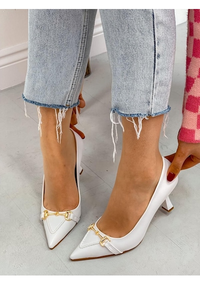 Ervanın Butiği Beyaz Cilt Mosscross Toka Detay Kadın Stiletto-3908