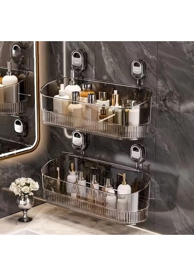 Sunup Sn-29266 Vantuzlu Şeffaf Banyo Mutfak Rafı Organizer Banyo Düzenleyici Raf Diğer