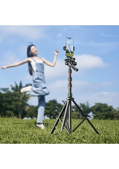 Ayrex Coverzone 1.9 Metre Alüminyum Tripod Telefon Standı, 360 3d Başlık, Bluetooth Uzaktan Kumanda 10m, Telefon K