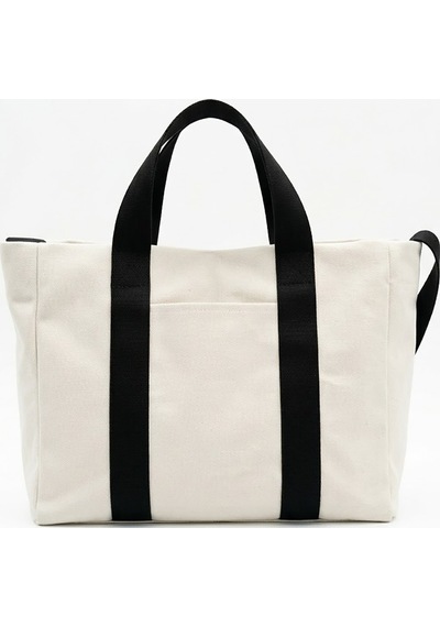 Tuttobene Harmony Mini Boy Tote Bag Kanvas Astarlı Cepli Çıtçıtlı Ayarlanabilir Askılı Kadın El Omuz Çantası - Küçük Boy Günlük Çanta Tb062 Beyaz - Siyah