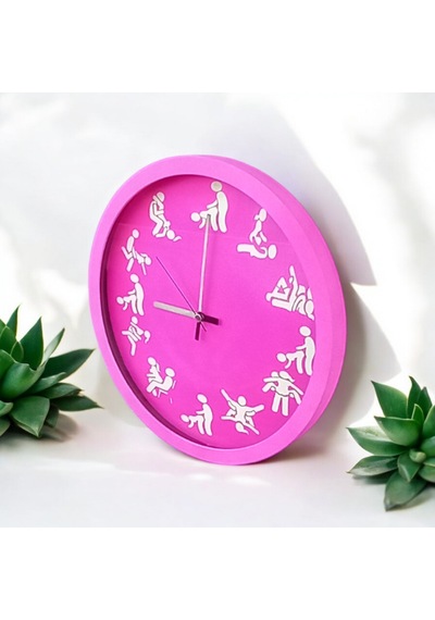 Kamasutra Fosforlu Magenta Pembe Duvar Saati Camlı Çap 28 Cm Pembe