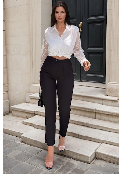 WeShaya Siyah Slim Fit Kesim, Cep Detaylı, Klasik Pantolon Siyah
