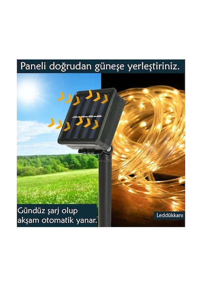 Solar Güneş Enerjili 10 Metre Neon Gün Işığı Şerit Flexible Dış Mekan Su Geçirmez Bahçe Aydınlatması Sarı Günışığı