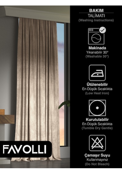 Br Favolli Kadife Dokulu Sahra Beji Ada Fon Perde Ekstrafor Büzgülü Dream Series Sahra Beji