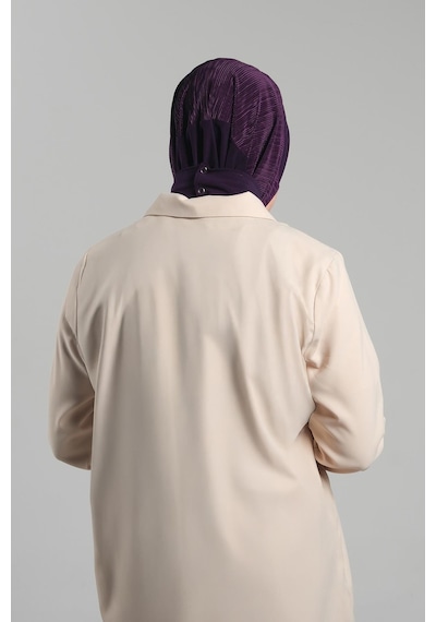 Hürrem Bone Mürdüm Pratik Hazır Geçmeli Tesettür Eşarp Sandy Arkadan Çıtçıtlı Piliseli Hijab 2406 07 MÜRDÜM
