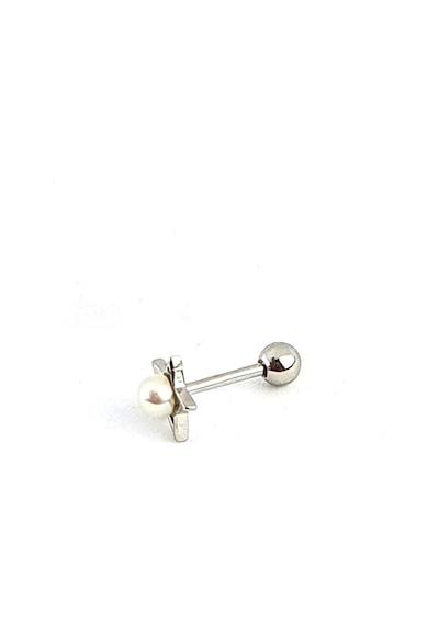 İnci Detaylı 925ayar Gümüş Tragus Helix Kıkırdak Tek Pıercing Gümüş