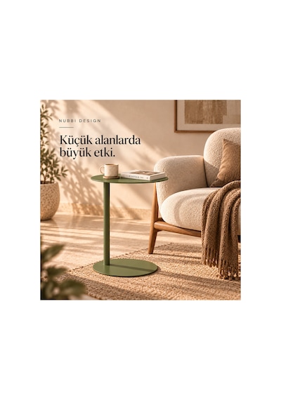 Slate Metal C Sehpa Modern Tasarım Elips Tablalı Minimalist Koltuk Yanı Sehpa Yeşil - 935314037 Yeşil