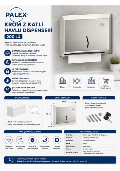 Palex Krom Z Katlı Havlu Dispenseri 200'lü Çok Renkli