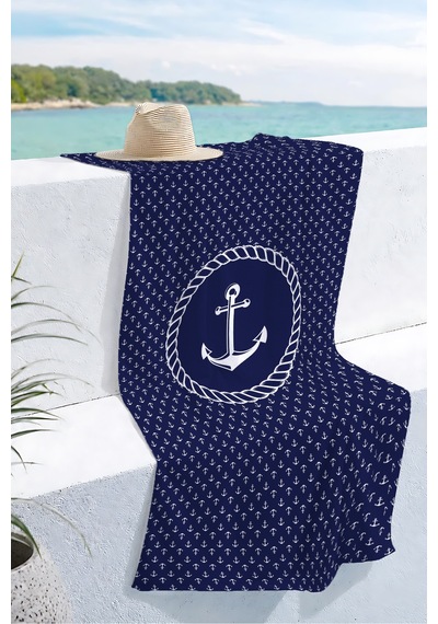 Lacivert Çapa Marine Plaj Havlusu-nautical Halat Detaylı Hızlı Kuruyan Mikrofiber Havlu Havuz Deniz Kumlu Mimoza