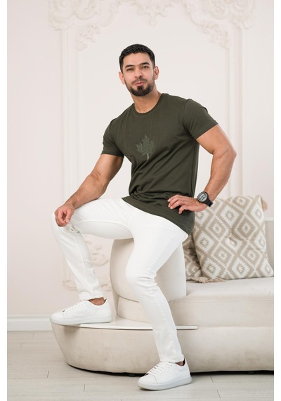 Paul Martin Bisiklet Yaka Önü Baskılı Pamuklu Basic Regular Fit T-shirt Yeşil