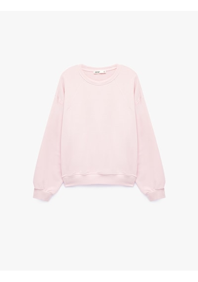 Koton Regular Fit Üç İplik Şardonlu Uzun Kollu Bisiklet Yaka Basic Sweatshirt Pembe 7wak10043ek Gülkurusu