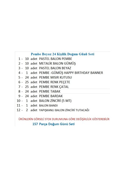 Pembe Beyaz 24 Kişilik Doğum Günü Seti