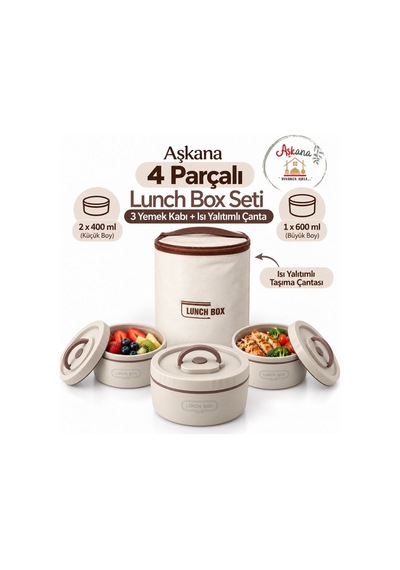 Paslanmaz Çelik Taşınabilir Lunch Box Vakumlu Yemek Kabı Seti, Çatal-kaşık Bölmeli Isı Yalıtımlı Taşıma Çantalı Sefertası Seti Bej