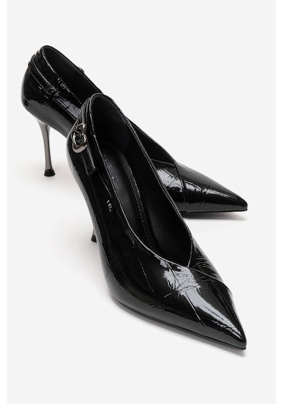 Luvishoes Polly Siyah Rugan Baskılı Kadın Topuklu Ayakkabı