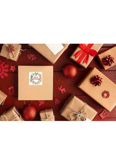 Yılbaşı Etiket Ayıcıklı-1, Merry Christmas, 4 Cm-55 Adet Folyo Sticker Çok Renkli