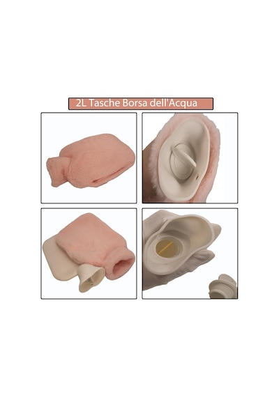Sıcak Su Torbası Yan Cepli Pembe Peluş Termofor 27x17x2cm 1 Litre Pembe
