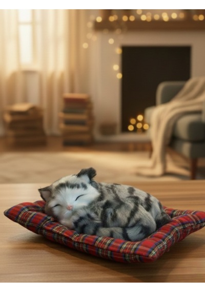 Peluş Yavru Kedi Oyuncak Minder Üstünde Uyuyan Kedi Orta Boy