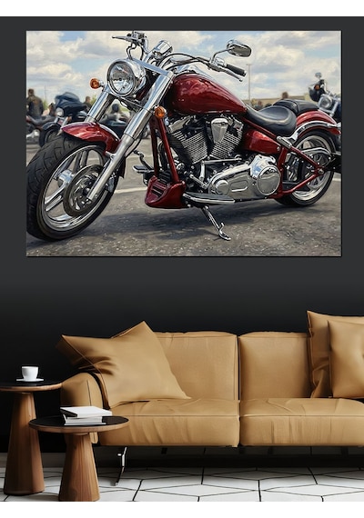 Ahşap Tablo Kırmızı Klasik Amerikan Motosiklet Tablosu