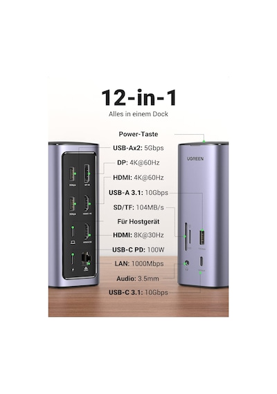 Macos Ve Windows İçin Ugreen Usb C Bağlantı İstasyonu Üçlü Ekran, 2hdmı Dp 4k 60hz, 10gbps Usb Veri Bağlantı Noktaları, Pd 100w, Ethernet, Ses, Sd/tf, Apple Uyumlu Macbook, Surface, Lenovo, Dell, Hp Vb. İçin 12 In 1 Dock. Macos Ve Windows İçin Ugreen Usb C Bağlantı İstasyonu Üçlü Ekran, 2hdmı Dp 4k 60hz, 10gbps Usb Veri Bağlantı Noktaları, Pd 100w, Ethernet, Ses, Sd/tf, Apple Uyumlu Macbook, Surface, Lenovo, Dell, Hp Vb. İçin 12 In 1 Dock.