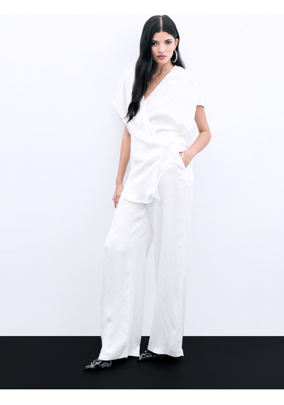 Sateen Cepli Bol Pantolon - Ekru-136044 Ekru