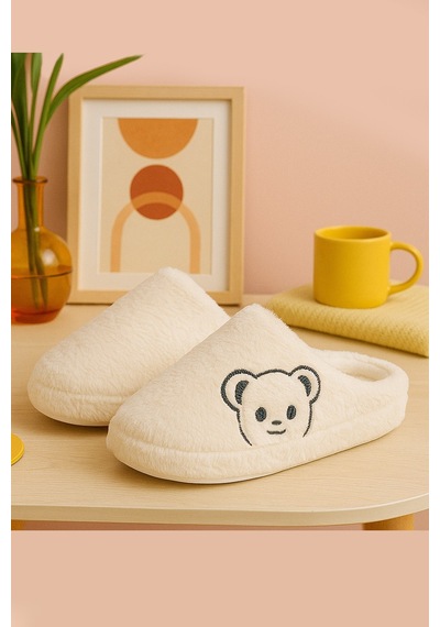 Modafrato Fluffy Ayıcık Desenli Kadın Ev Terliği Kışlık Yünlü Terlik Ses Yapmayan İçi Yünlü Günlük Rahat Terlik Siyah - Krem Modafrato Fluffy Ayıcık Desenli Kadın Ev Terliği Kışlık Yünlü Terlik Ses Yapmayan İçi Yünlü Günlük Rahat Terlik Siyah - Krem