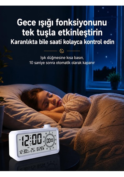 Adornist - Dijital Çalar Saat Ve Geri Sayım Zamanlayıcı - Döner Düğmeli Sessiz Masa Saati, Sıcaklık/tarih Göst Diğer