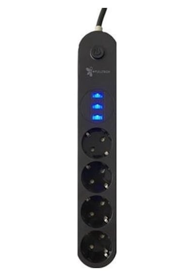 4lü Siyah Anahtarlı 3 Usb Li Akım Korumalı Topraklı Çocuk Korumalı Grup Priz 2 Metre