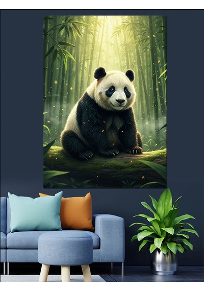 Ahşap Tablo Sevimli Oturan Panda Yavrusu İnsan Figürlü Tablolar