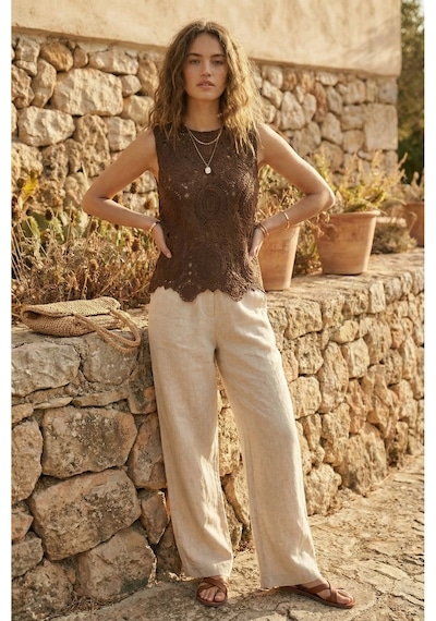 Sayzen Your Shine Kolsuz Dantel/tığ Dokuma Kadın Bluz Shn-2603 Kahverengi