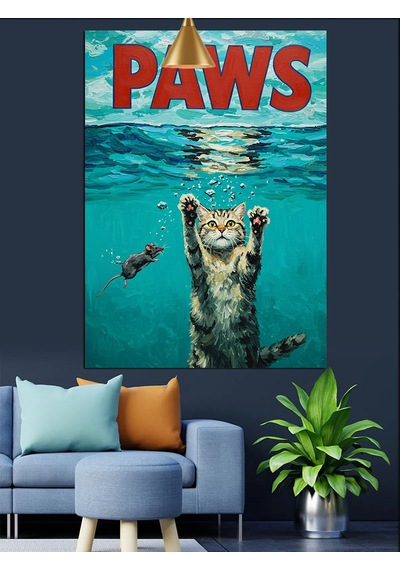 "paws" Patiler Yazılı Komik Kedi Dekoratif Kanvas - Mdf Ahşap Tablo
