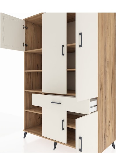 Kronos Dolap 8 Raflı Tek Çekmeceli 5 Kapaklı 132x59x195 Çam-a... Çam