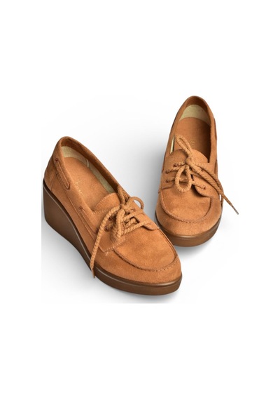 Fox Shoes Y602006402 Taba Süet Dolgu Tabanlı Kadın Ayakkabı Taba