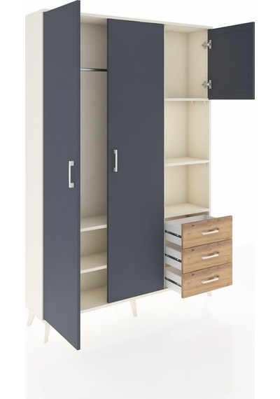 Arges Dolap 5 Raflı 3 Çekmeceli Tek Askılı 132x30x195 Aytaşı-... Aytaşı