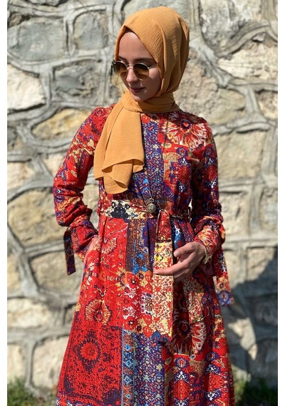 Rabia Şamlı Nehir Elbise Kırmızı Normal