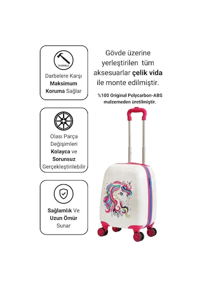 G&d Polo Suitcase Gedox Kids Pembe Beyaz Unicorn Desenli Kız Çocuk Valizi 152