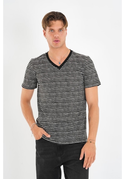 Alexander Gardi Alexandergardı V Yaka Çizgili T-shirt Siyah-Beyaz
