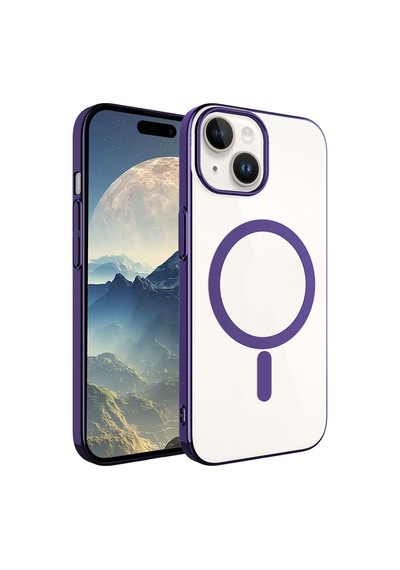 Apple Uyumlu iPhone 15 Plus Kılıf Zore Wireless Şarj Özellikli Pixel M-safe Kapak Derin Mor