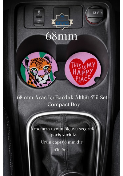 68 Mm Araç İçi Bardak Altlığı 4 Lü Set Compact Boy Çok Renkli