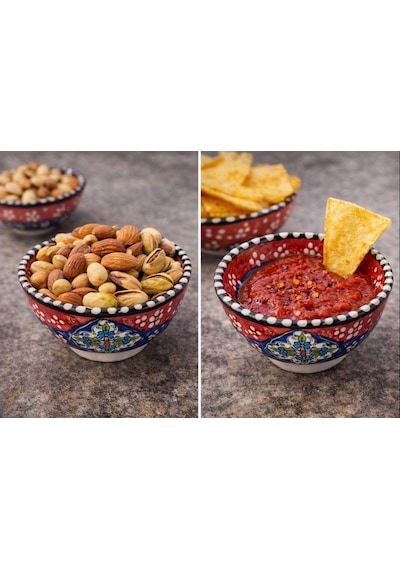 El Yapımı Çini Kase 8 Cm Çerezlik, Sosluk Ve Sunumluk Dekoratif Seramik Kase çok renkli