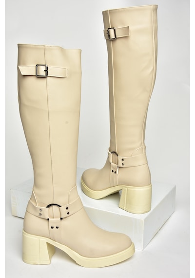Fox Shoes T282832009 Bej Kalın Topuklu Kadın Çizme Bej