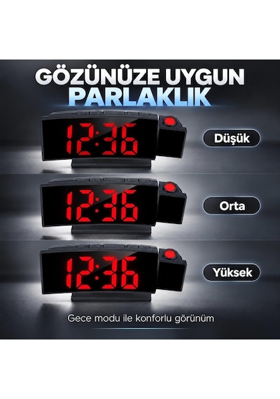 Projeksiyonlu Dijital Masa Saati Kırmızı Led Ekranlı Alarm Snooze Sıcaklık Tarih Usb Ve Pil Diğer