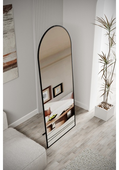 Evdemo Pamir Siyah Metal Çerçeveli Ayaklı Oval Boy Aynası 180x70 Cm Siyah