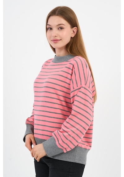 Alexander Gardi Kadın Bisiklet Yaka Çizgili Sweatshirt B24-00248 Pembe