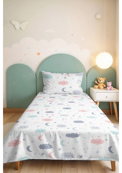 Evimde Bambaşka Bulut Yıldız Ay Pastel Çocuk Odası Tek Kişilik Pike Takımı - Mint Pembe Gri 160x220 CM Yatak Örtüsü Evimde Bambaşka Bulut Yıldız Ay Pastel Çocuk Odası Tek Kişilik Pike Takımı - Mint Pembe Gri 160x220 CM Yatak Örtüsü