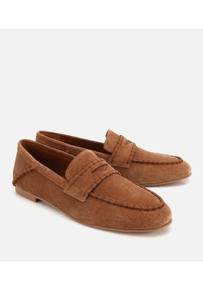 Hotiç Kadın Süet Deri Taba Dikiş Detaylı Günlük Loafer