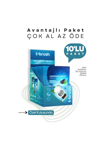 Tbrush Beyazlatıcı Aktif Karbonlu Diş Macunu Tableti - Doğal Ve Etkili Beyazlatma 30Tablet (10Paket)