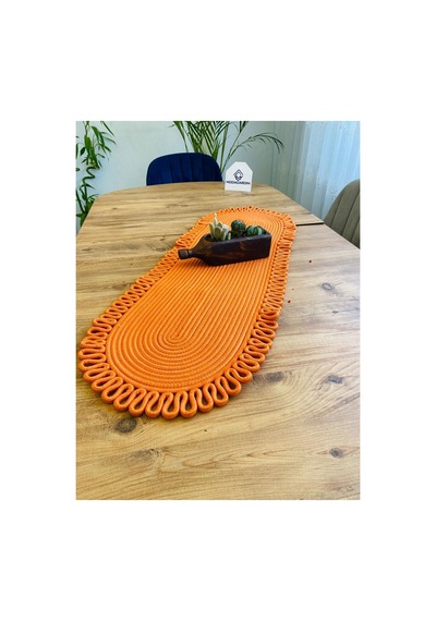 Jüt, Hasır, Dekoratif Masa Örtüsü, Runner 35x100 Cm, Amerikan Servis, Sehpa Örtüsü, Bohem Tarzı Turuncu Turuncu