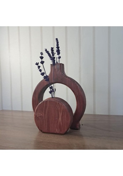 El Yapımı Ahşap Vazo Seti, Masif Çam, Antik Meşe Rengi, 2'li Set, Dekoratif Çiçeklik, 18x18 Cm Ve 12x12 Cm, Rusti Çok Renkli