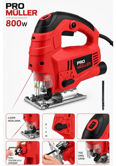 Pro Müller Pro 800 Watt Sjs Metal Şanzuman 6 Kademe Devir Ve Pandül Ayarlı Dekupaj Testere