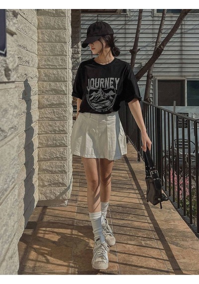 Journey Süprem T-shirt - Siyah Baskılı Oversize Bisiklet Yaka Tişört Siyah